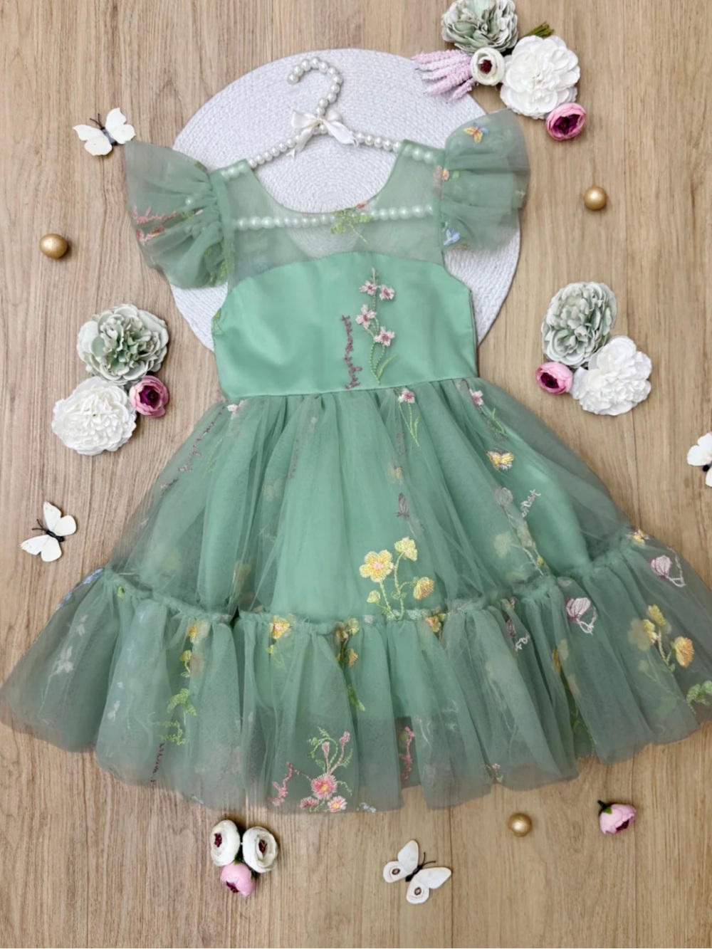 Embroidered Floral Tulle Whimsical Party Fairy Toddler Dress